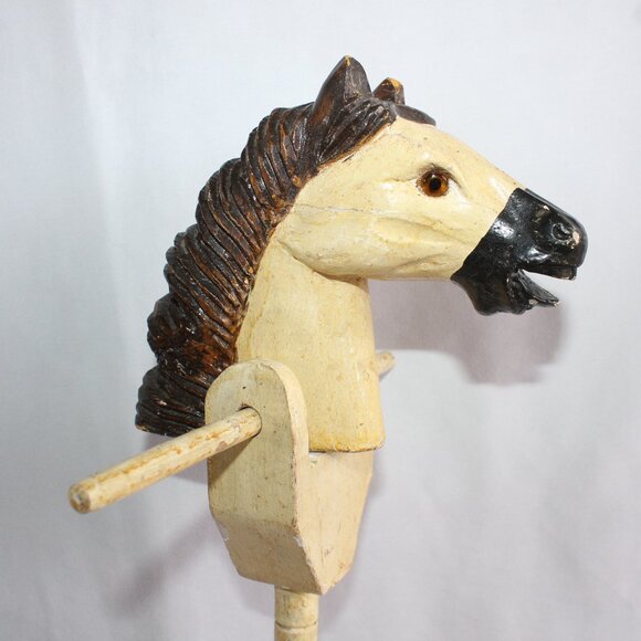 Antique Victorian Horse Stick Toy on Wheels 20.5 in Tall - Picture 2 of 14